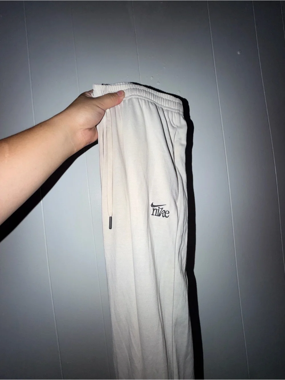 Women Nike Cream Sweatpant Joggers with Script Logo Size S